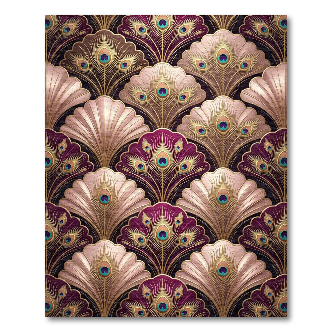 Art Deco Peacock Feather Fan Jewel Tones Rug