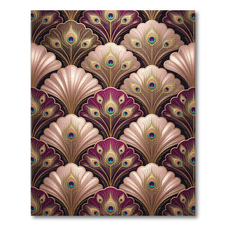 Art Deco Peacock Feather Fan Jewel Tones Rug