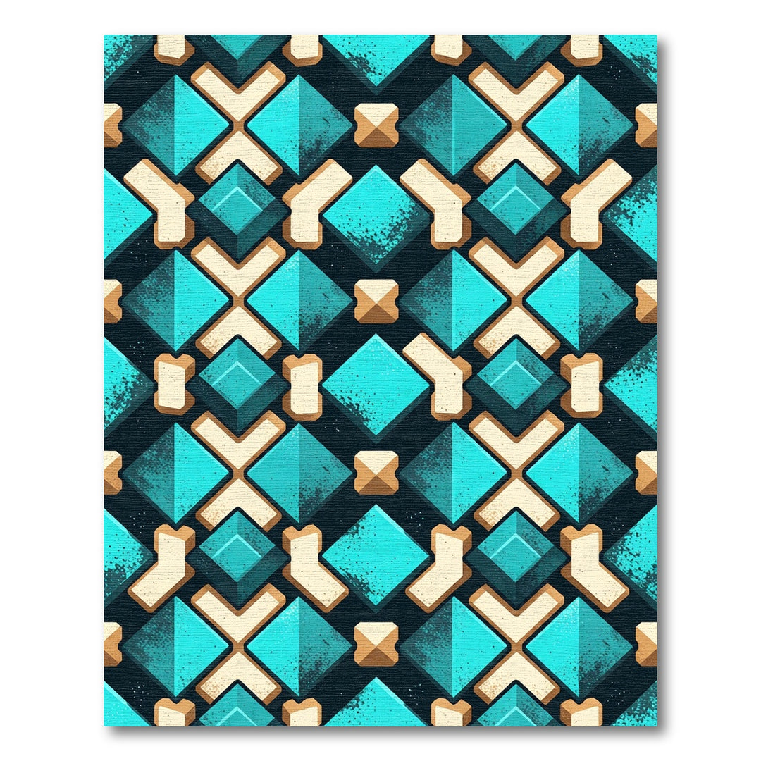 Bold Teal Geometric Diamond Rug