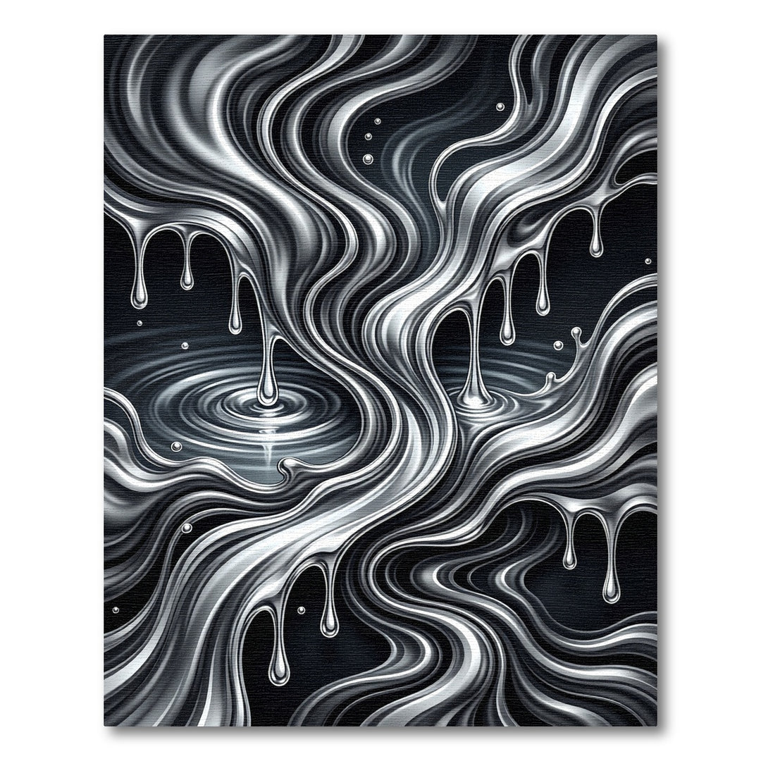 Liquid Silver Abstract Swirl Rug