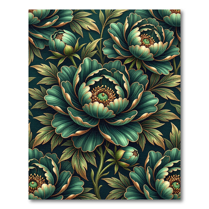 Emerald Green Luxury Peony Rug