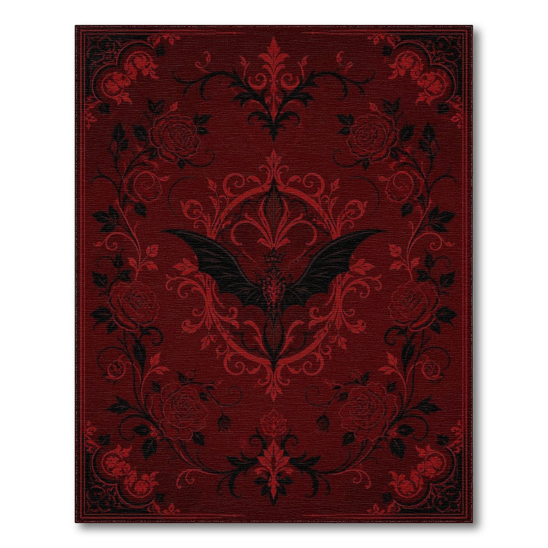 Red Gothic Rose Bat Area Rug