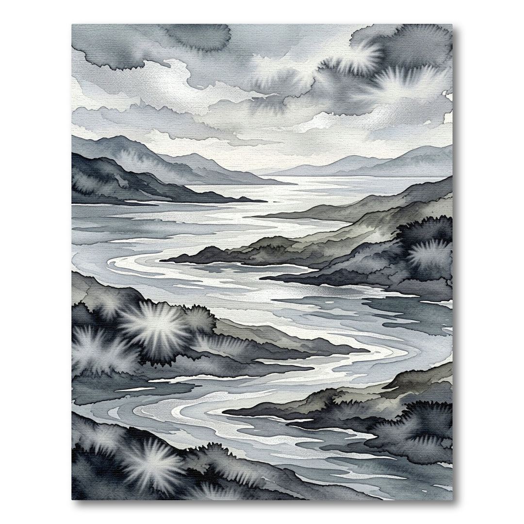 Monochromatic Landscape River Vista Rug
