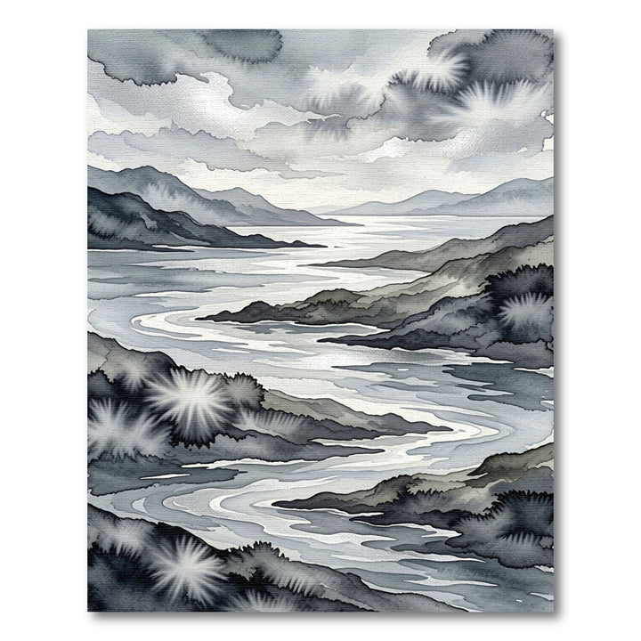 Monochromatic Landscape River Vista Rug