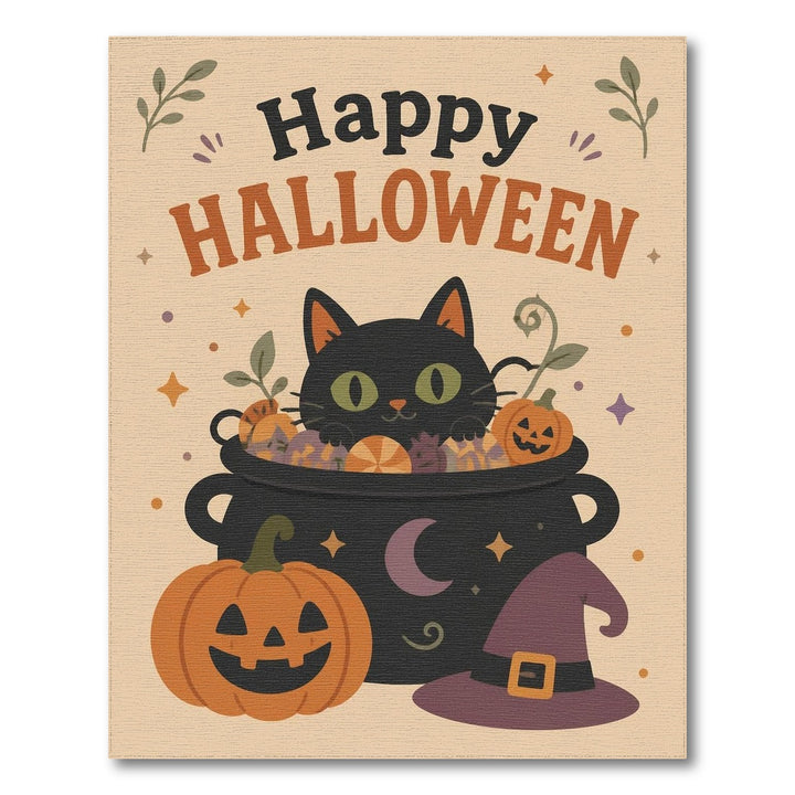 Happy Halloween Black Cat Cauldron Area Rug