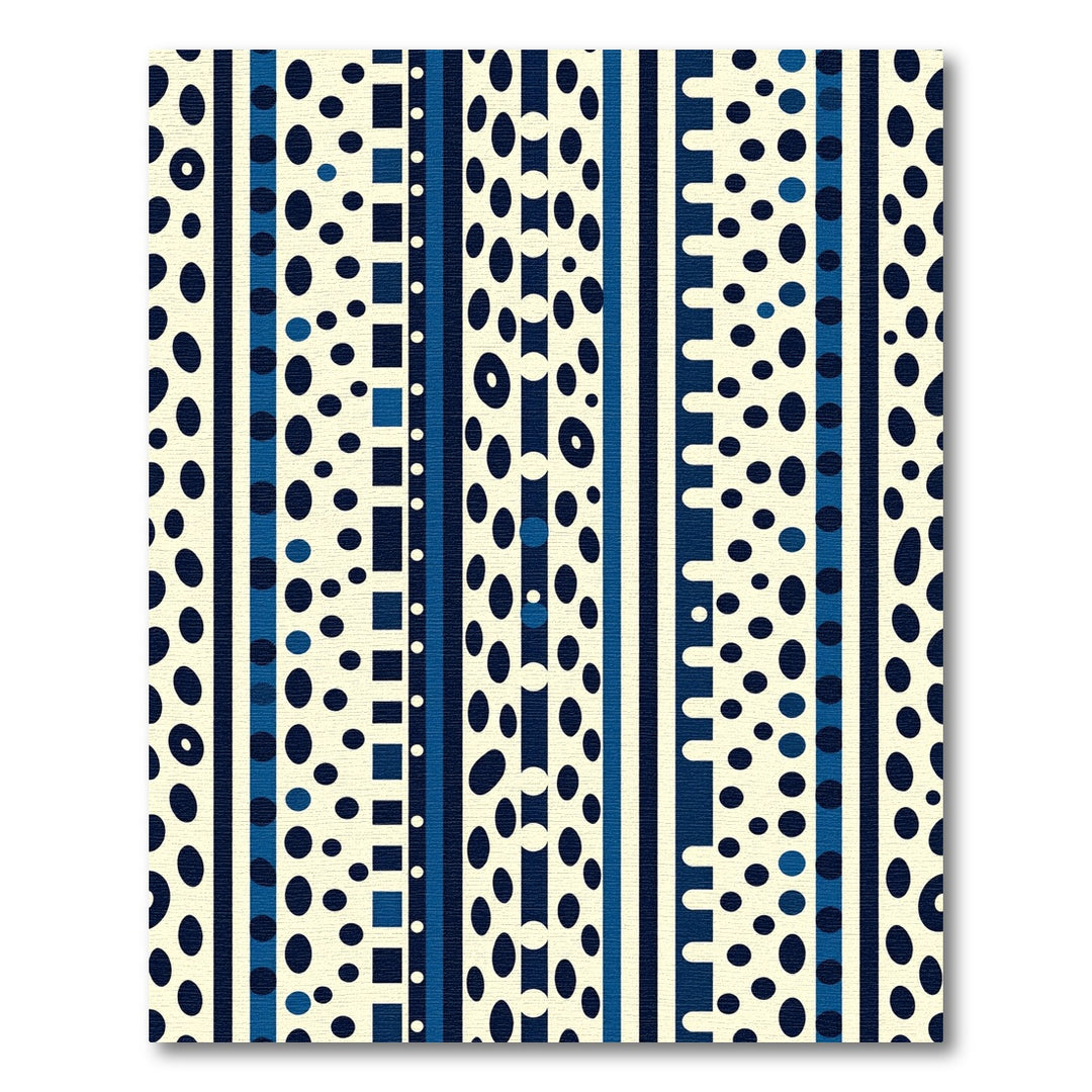 Navy Blue Cream Oval Stripe Rug
