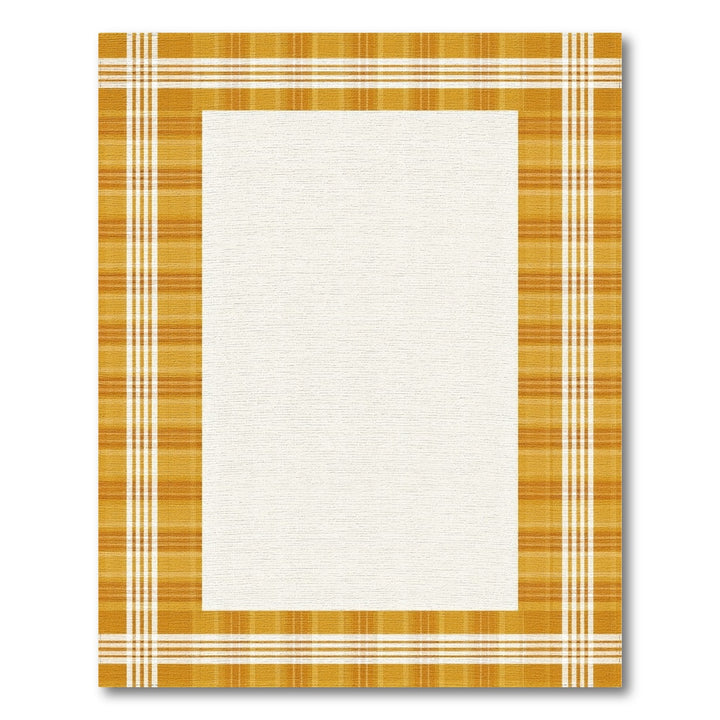 Yellow Plaid Border Washable Area Rug