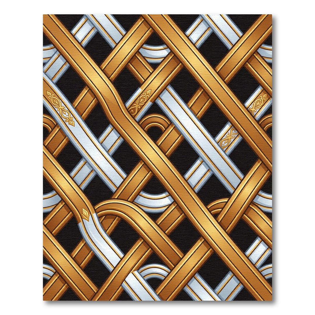 Gold Silver Interwoven Geometric Lattice Rug