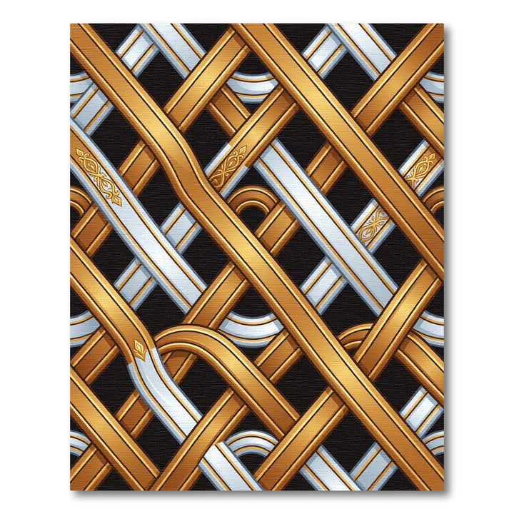 Gold Silver Interwoven Geometric Lattice Rug
