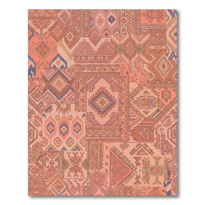 Peachy Coral Patchwork Geometric Medallion Rug