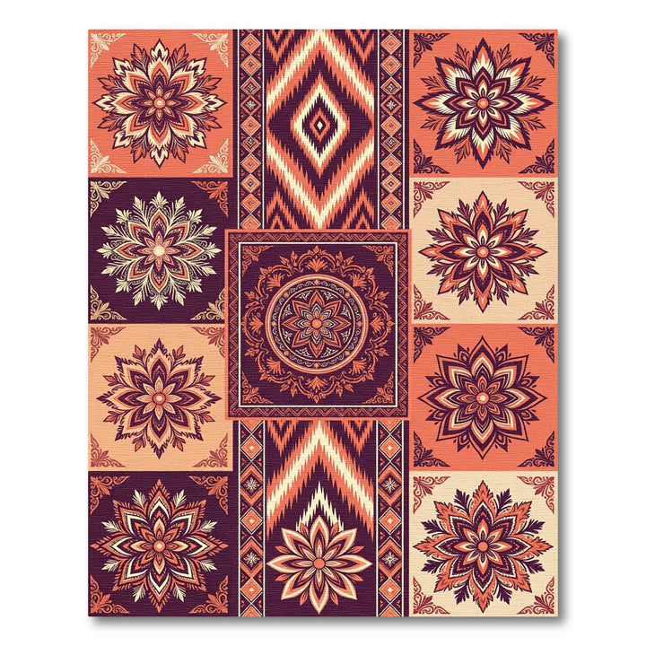 Orange Plum Floral Medallion Patchwork Rug