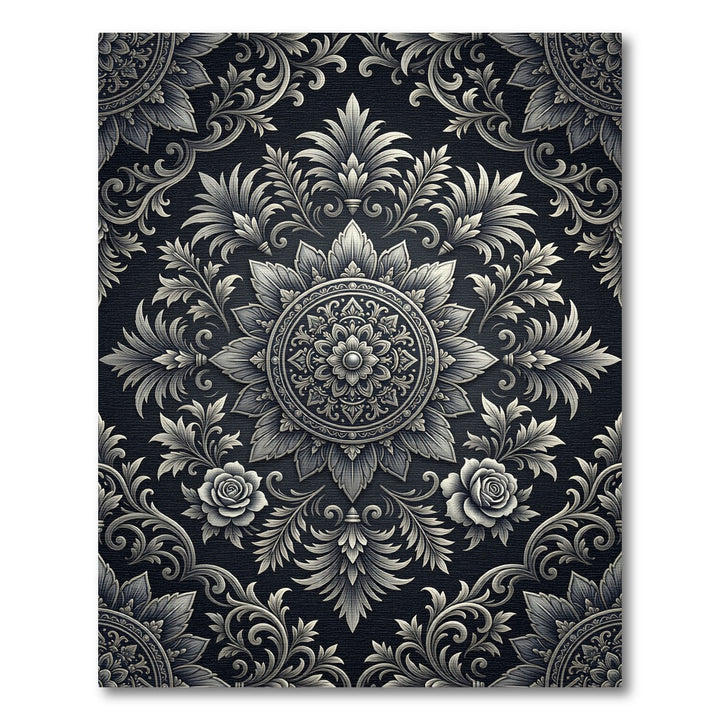 Ornate Charcoal Floral Mandala Rug