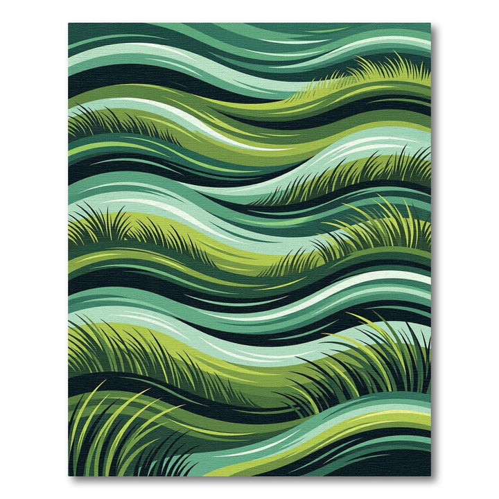 Emerald Green Wavy Grass Landscape Rug
