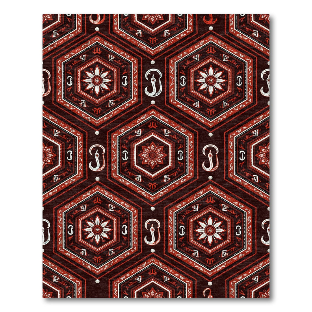 Crimson White Hexagonal Floral medallion Rug