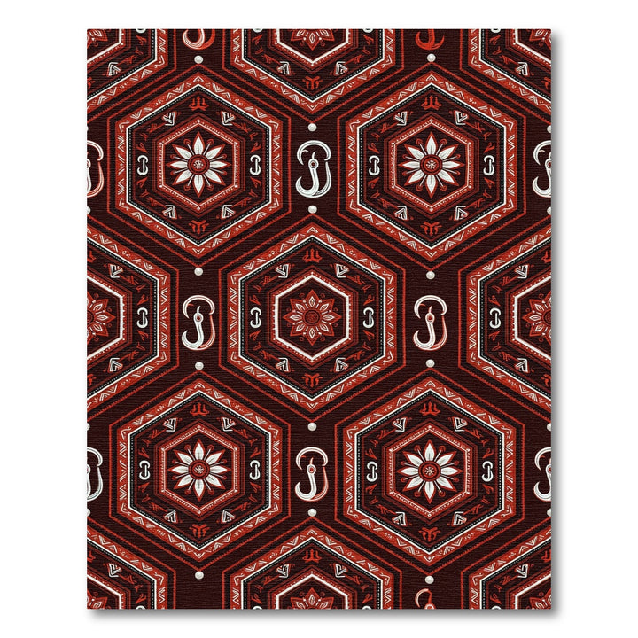 Crimson White Hexagonal Floral medallion Rug