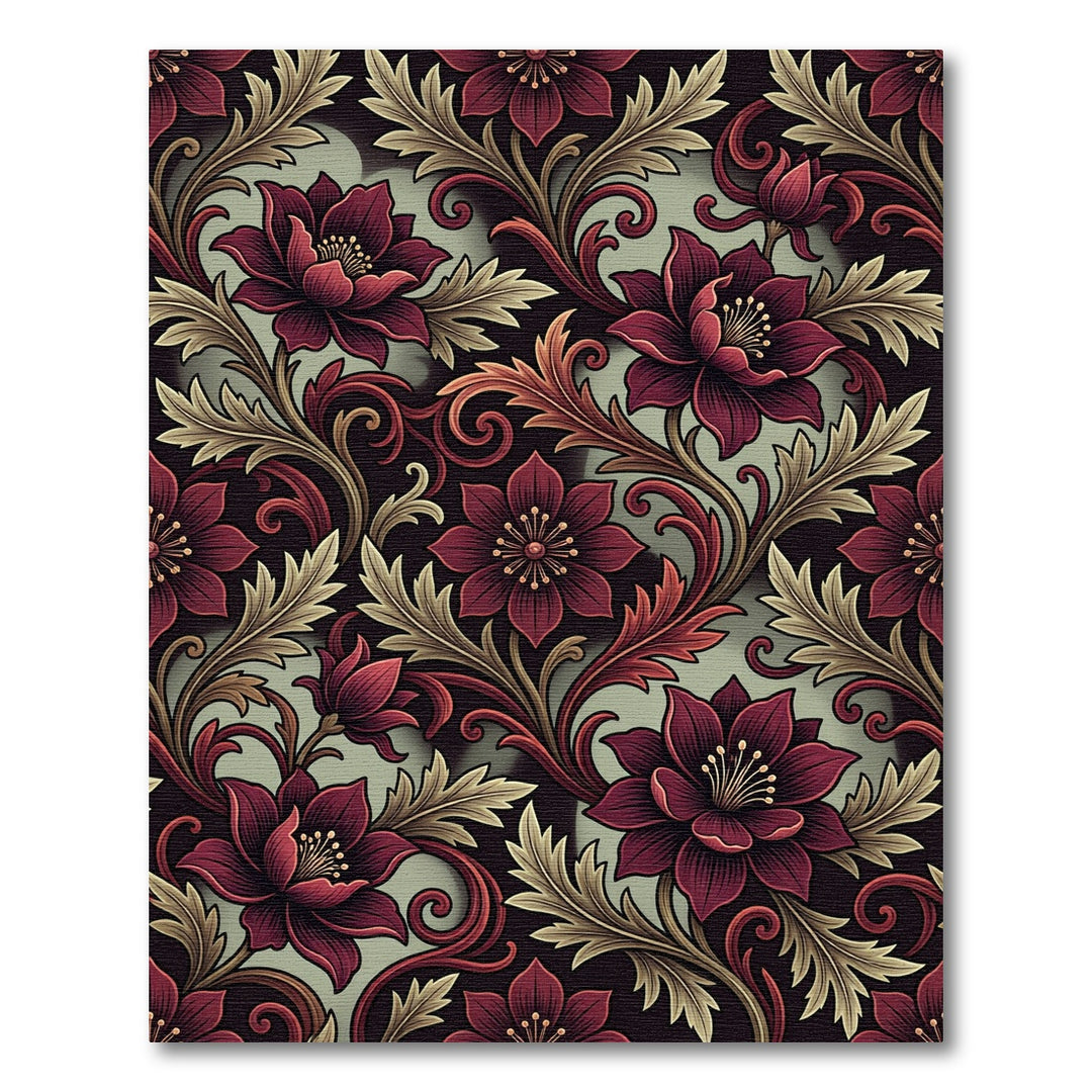 Ornate Burgundy Floral Baroque Rug