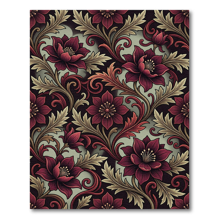 Ornate Burgundy Floral Baroque Rug