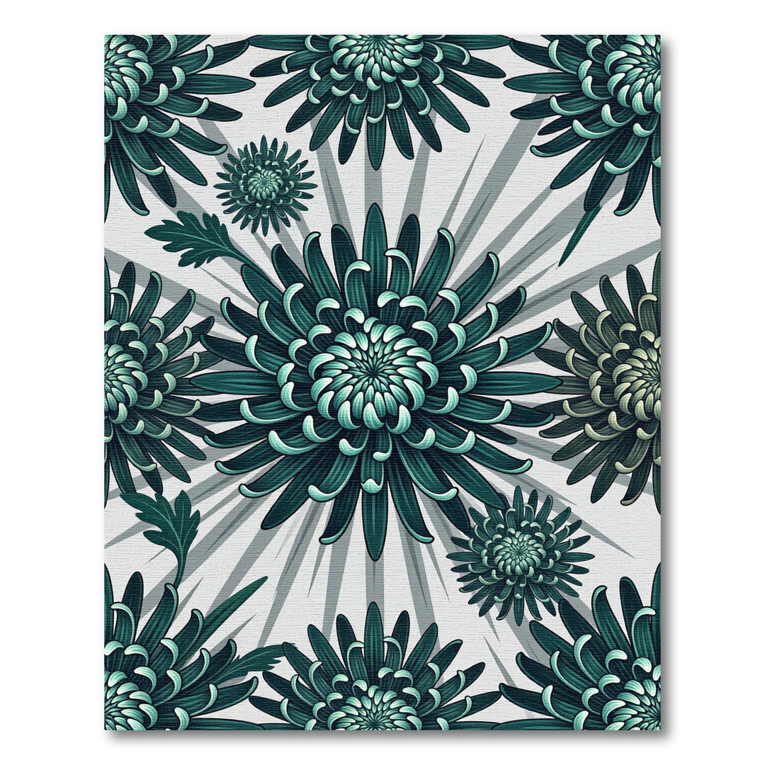 Teal Chrysanthemum Floral Sunburst Rug