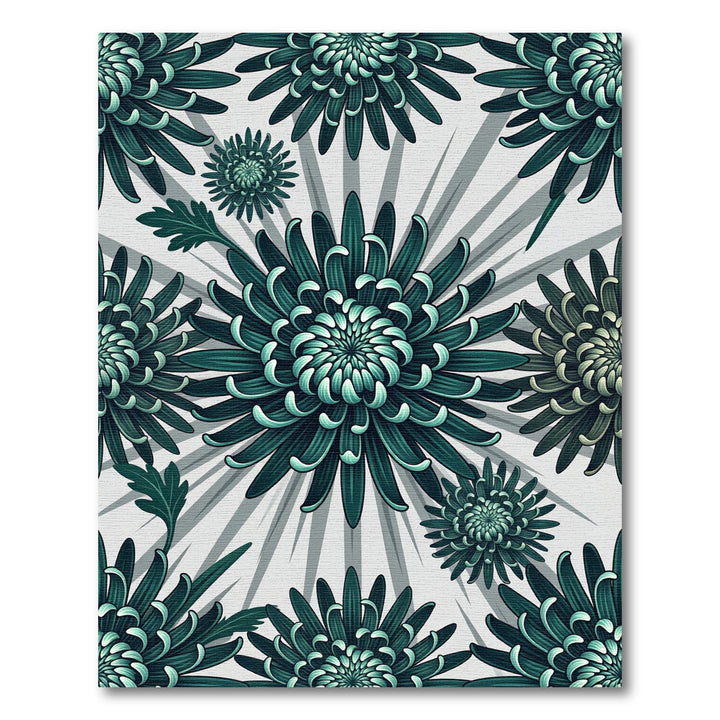 Teal Chrysanthemum Floral Sunburst Rug