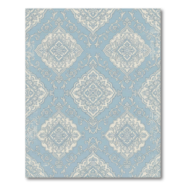 Light Blue Vintage Damask Medallion Rug