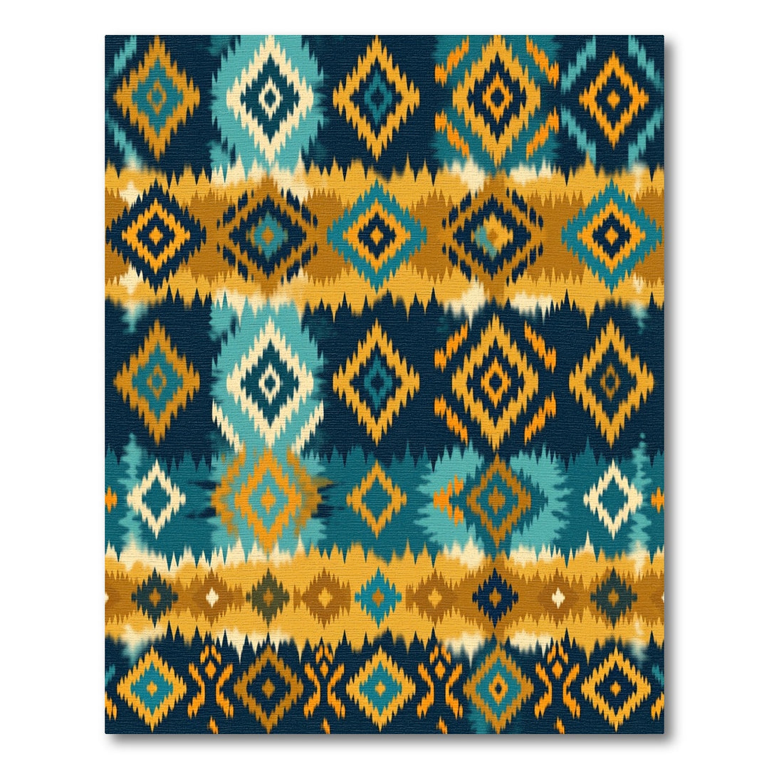 Tribal Blue Orange Geometric Diamond Rug