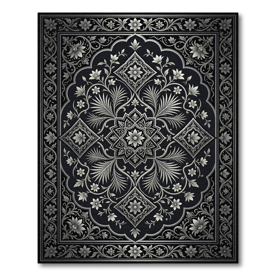 Ornate Silver Floral Arabesque Rug