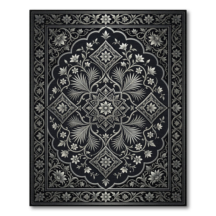 Ornate Silver Floral Arabesque Rug