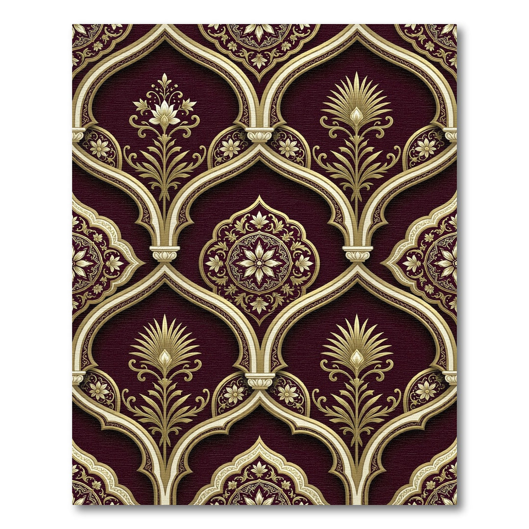 Ornate Gold and Burgundy Archway Rug