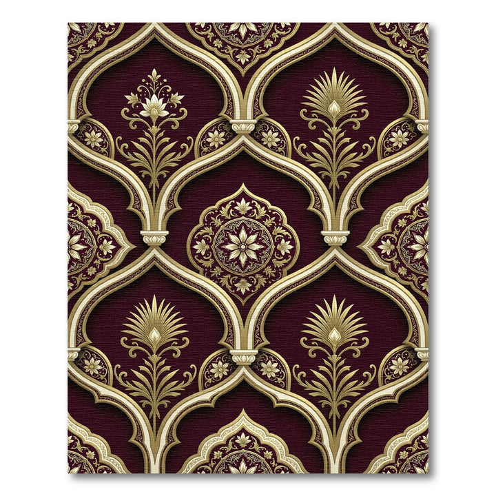 Ornate Gold and Burgundy Archway Rug