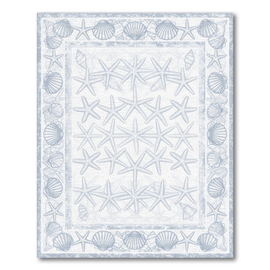 Blue Coastal Starfish Seashell Washable Area Rug