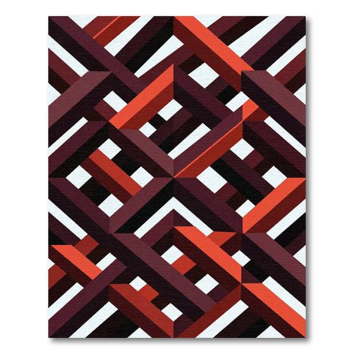 Crimson Interlocking Geometric Diamond Rug