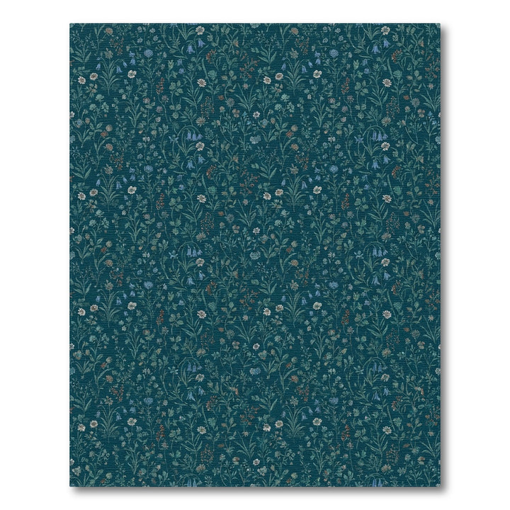 Deep Teal Floral Meadow Rug