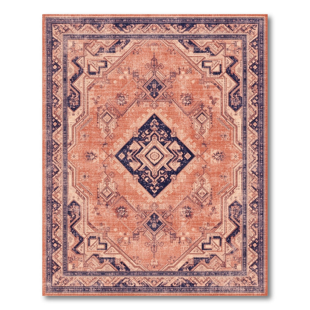 Orange Navy Distressed Vintage Area Rug