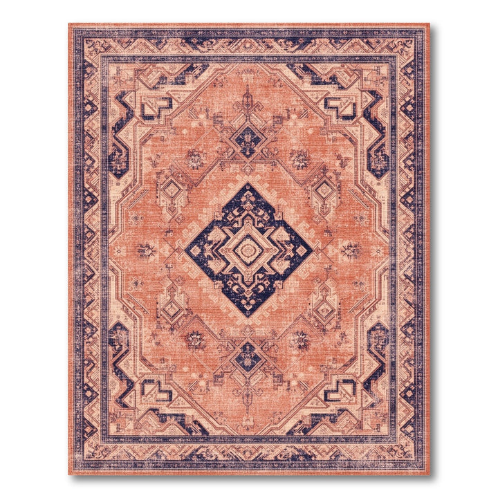 Orange Navy Distressed Vintage Area Rug