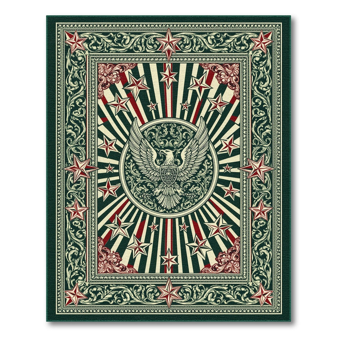 Vintage Eagle Star Green Area Rug