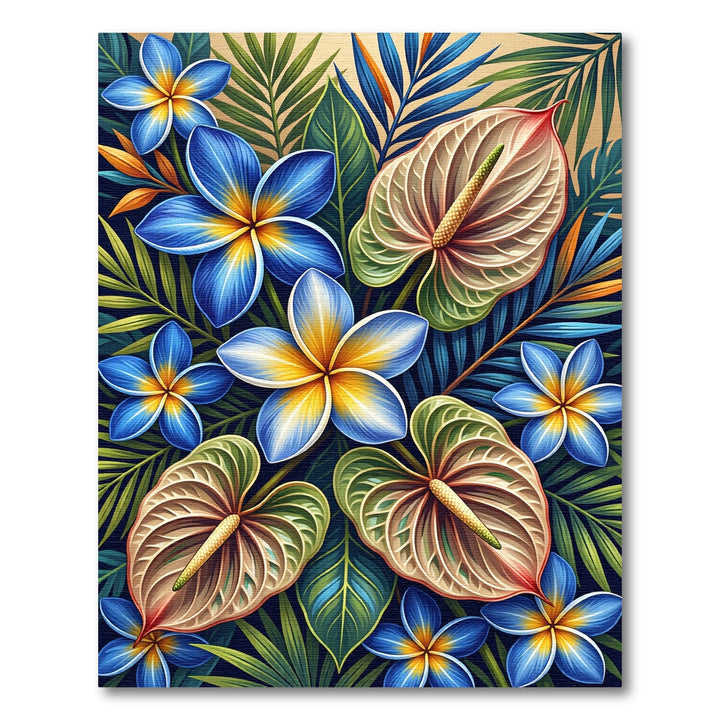 Vibrant Blue Yellow Tropical Floral Canvas Rug