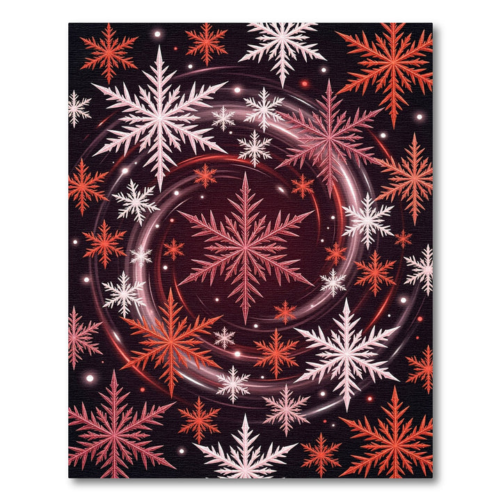 Crimson White Snowflake Swirl Abstraction Rug