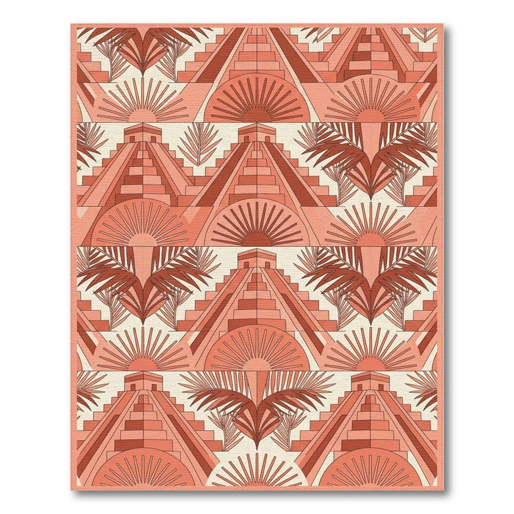 Salmon Aztec Pyramid Sun Rays Rug