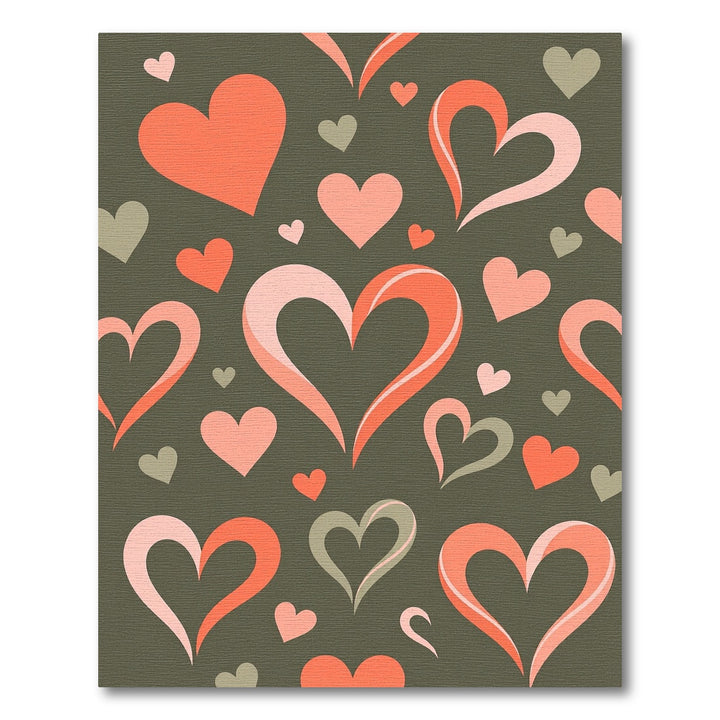 Coral And Gray Hearts Rug