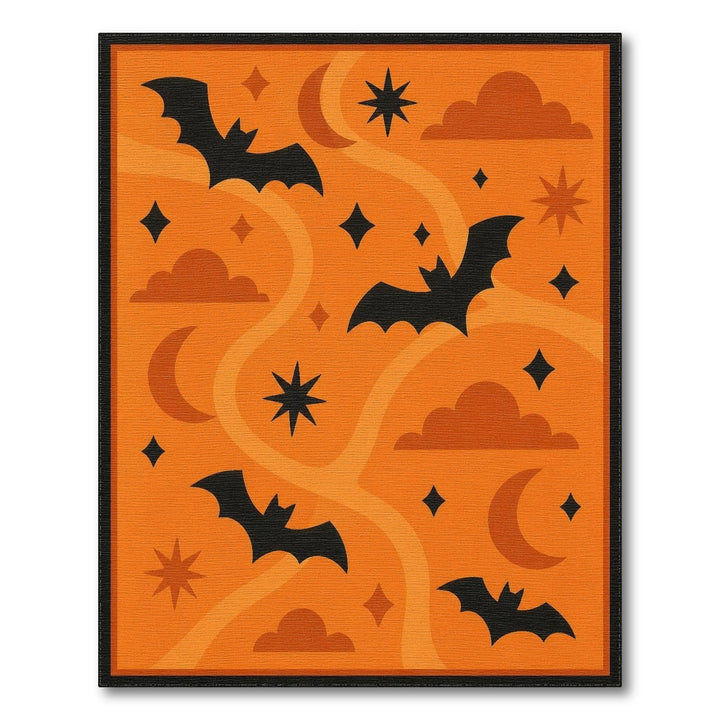 Orange Kids Cartoon Orange Halloween Bats Area Rug