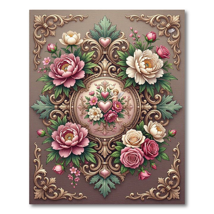 Vintage Pink Peony Cherub Medallion Rug