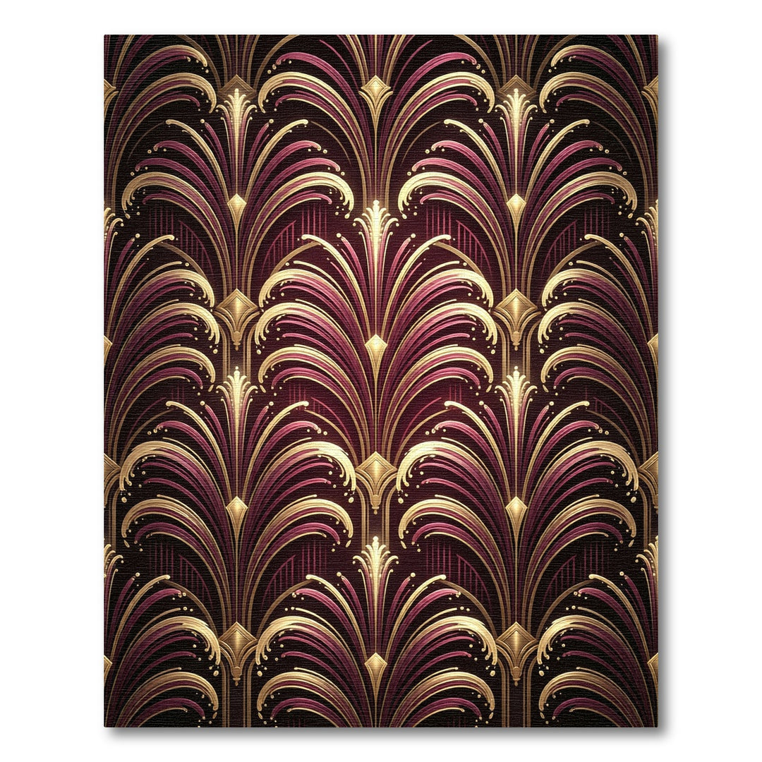 Elegant Art Deco Gold Plum Fan Rug