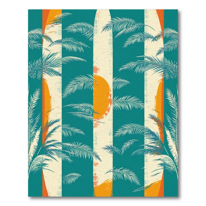Coastal Surfboard Palm Washable Area Rug