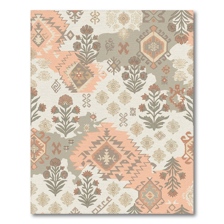 Terracotta Peach Geometric Medallion Floral Rug