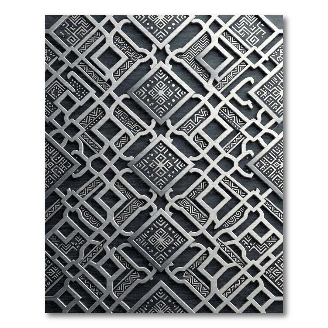 Elegant Silver Geometric Inlay Rug