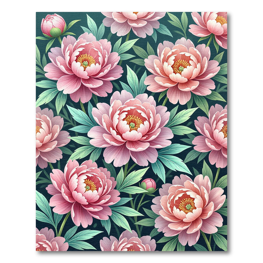 Pink Peony Floral Garden Illustration Rug