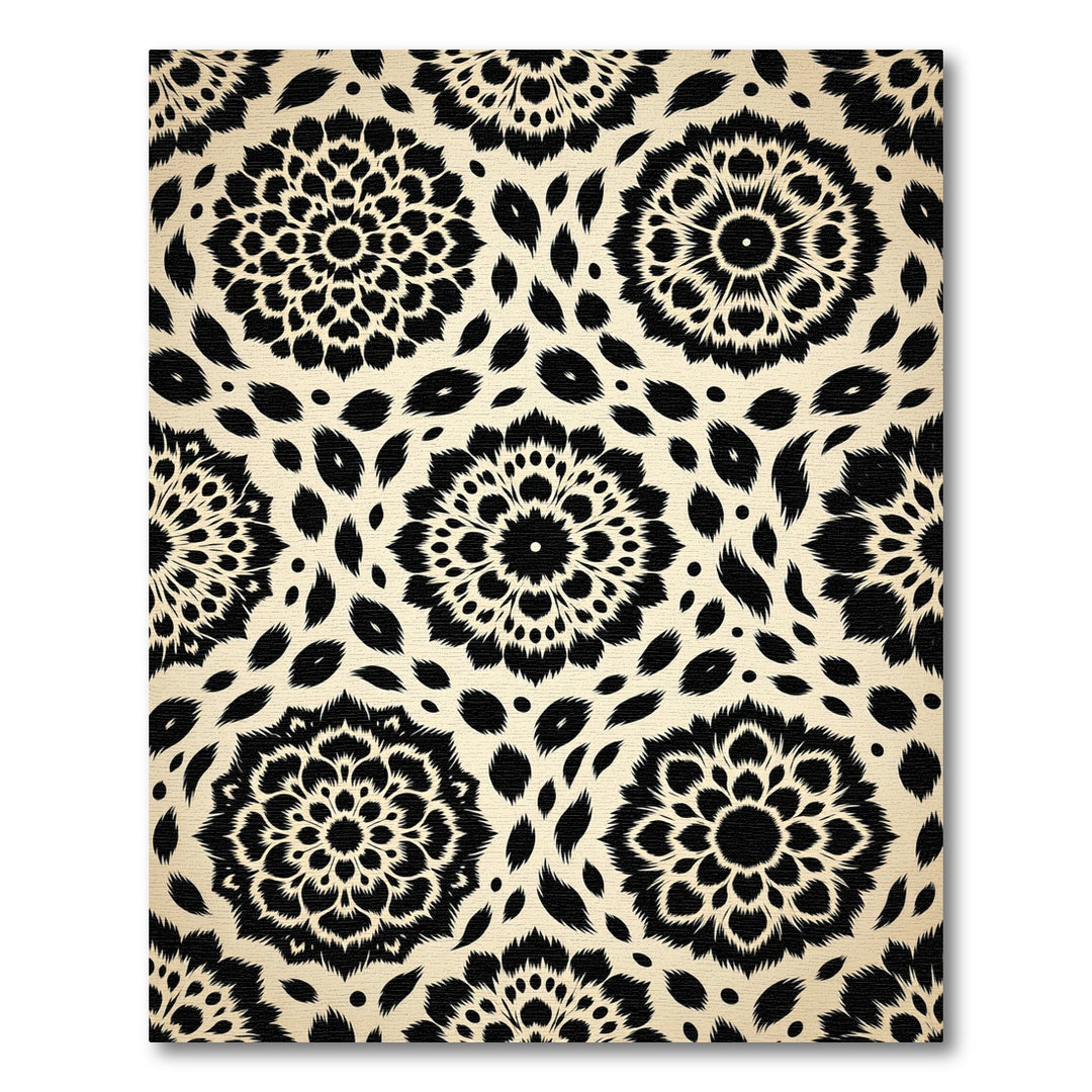 Black Floral Dahlia Mandala Rug