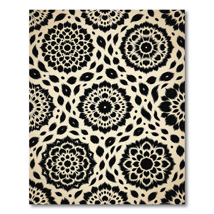 Black Floral Dahlia Mandala Rug