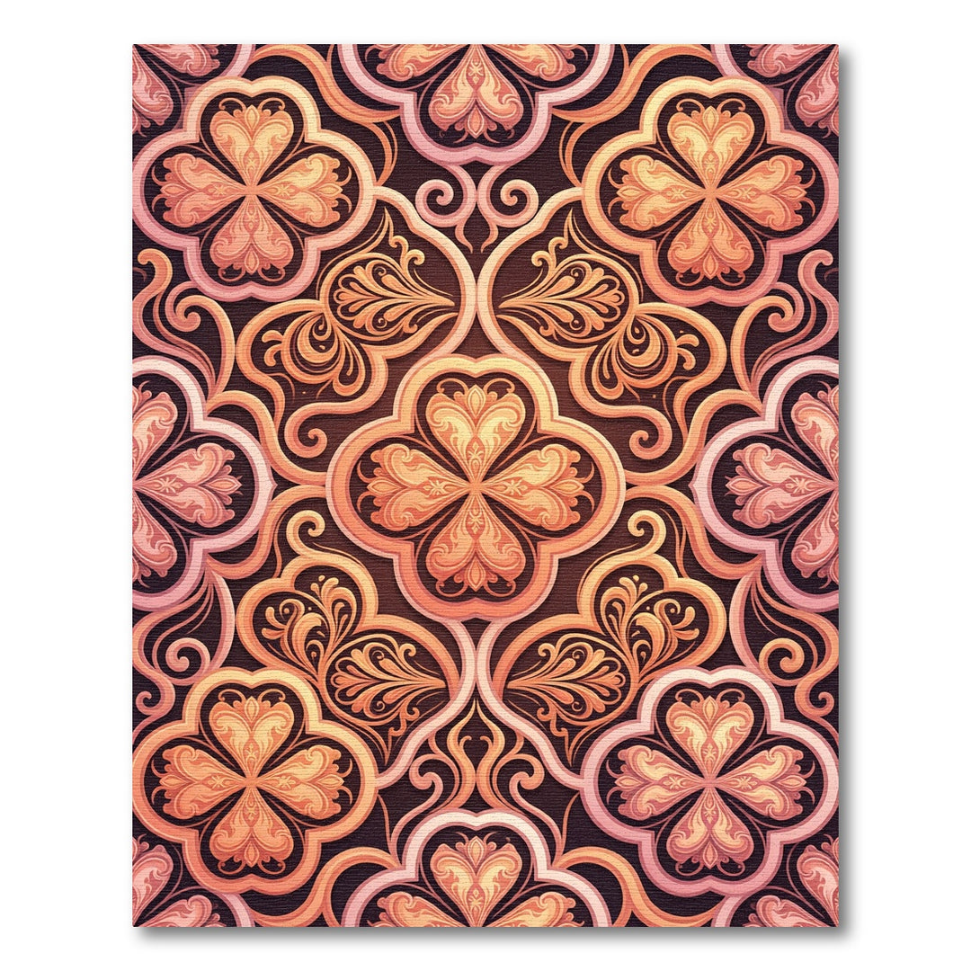 Coral Floral Trefoil Arabesque Rug
