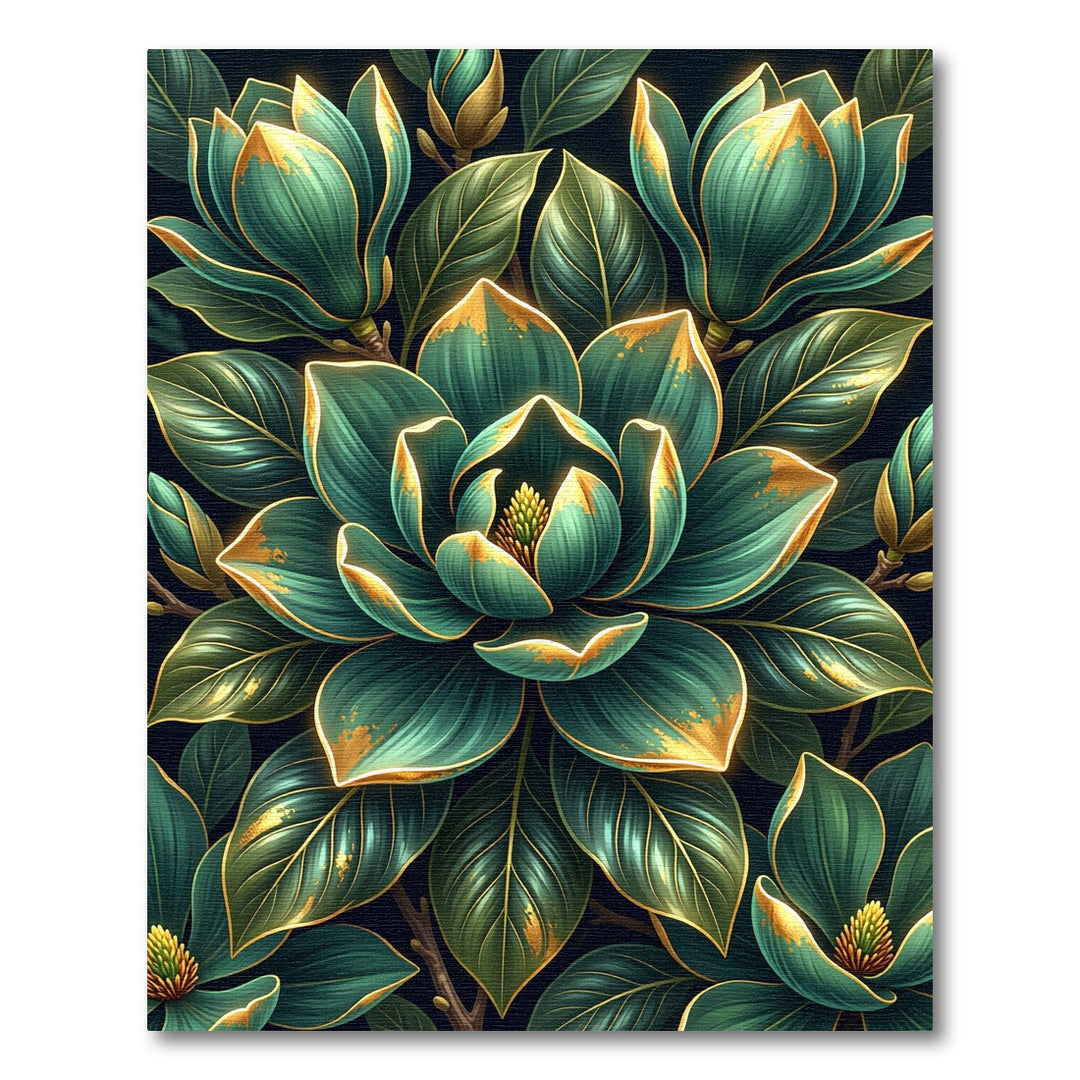 Emerald Gold Magnolia Bloom Rug